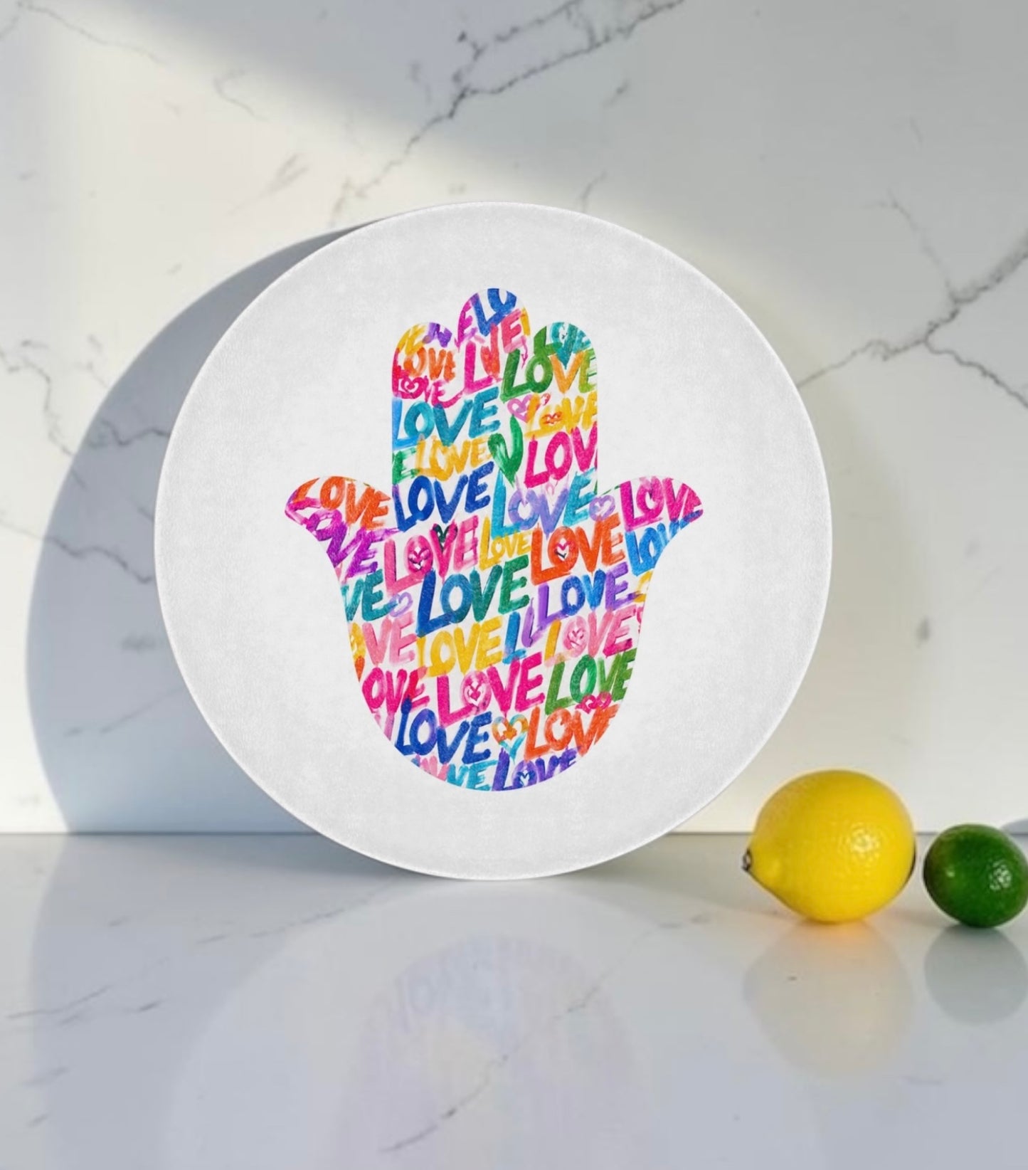 Hamsa Love Art Glass Cutting Board Serving Platter
