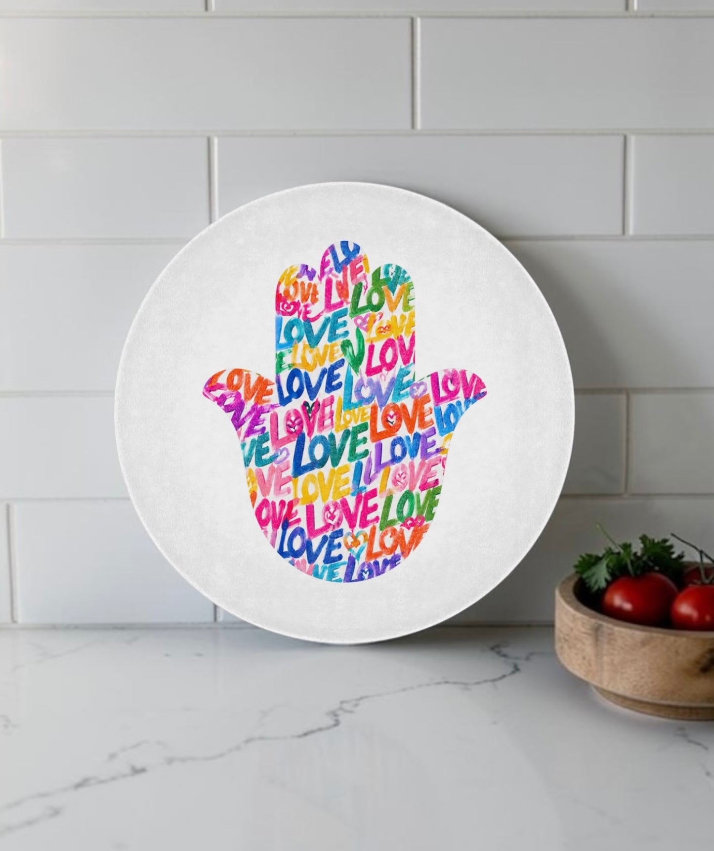 Hamsa Love Art Glass Cutting Board Serving Platter