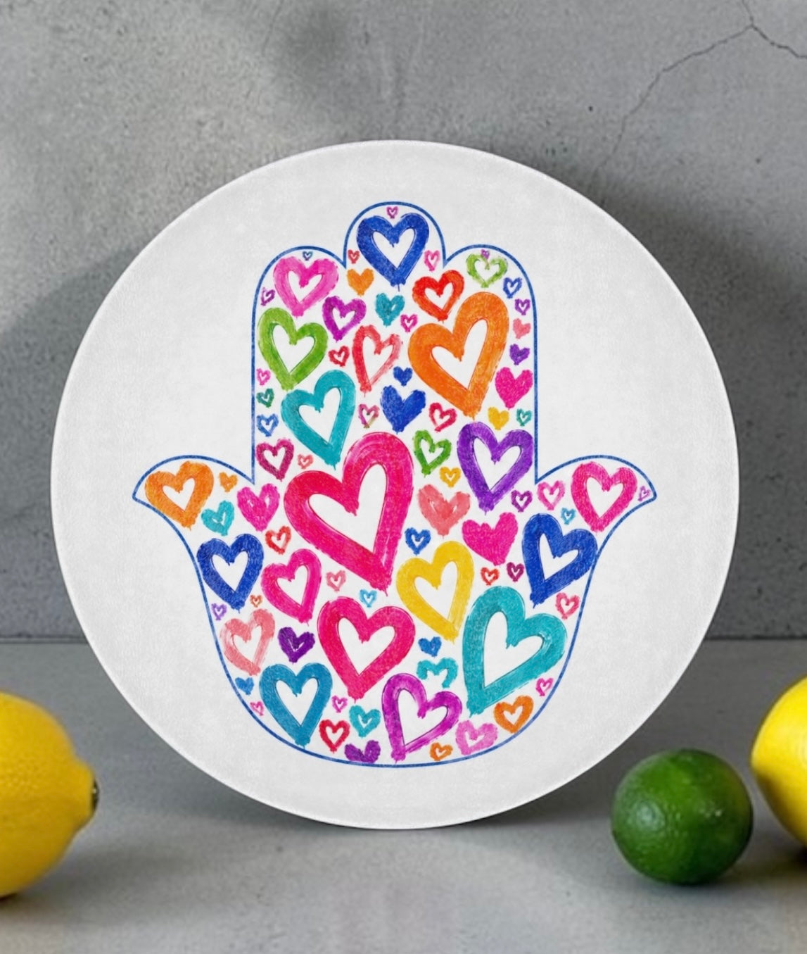 Hamsa Hearts Glass Cutting Board Serving Platter