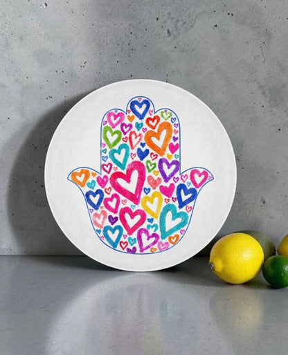 Hamsa Hearts Glass Cutting Board Serving Platter