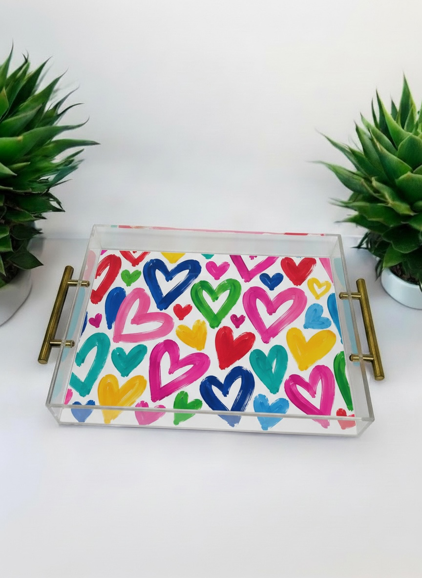 Vibrant Graffiti Hearts Acrylic Tray