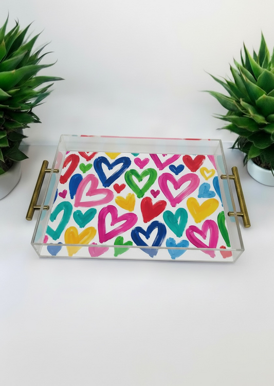 Vibrant Graffiti Hearts Acrylic Tray