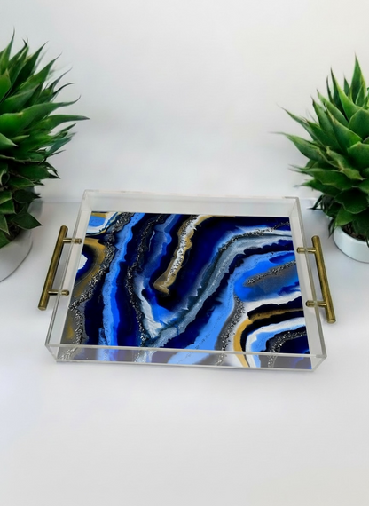 Gorgeous Blue Agate Acrylic Tray