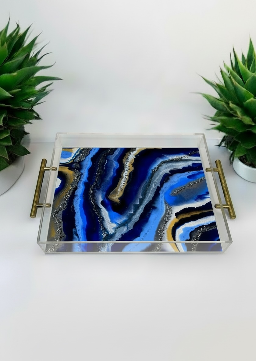 Gorgeous Blue Agate Acrylic Tray