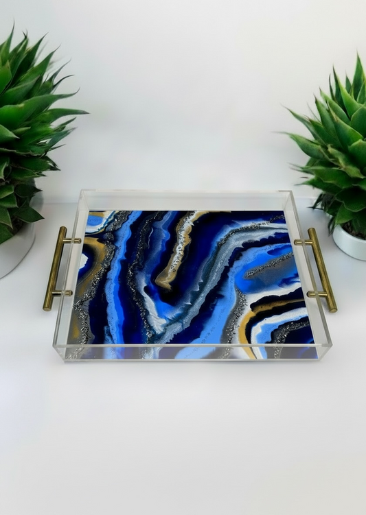 Gorgeous Blue Agate Acrylic Tray