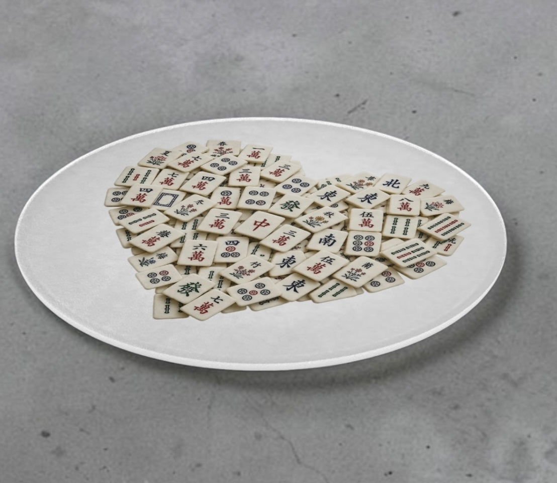 Mahjong Tiles Heart Glass Cutting Board Charcuterie Board