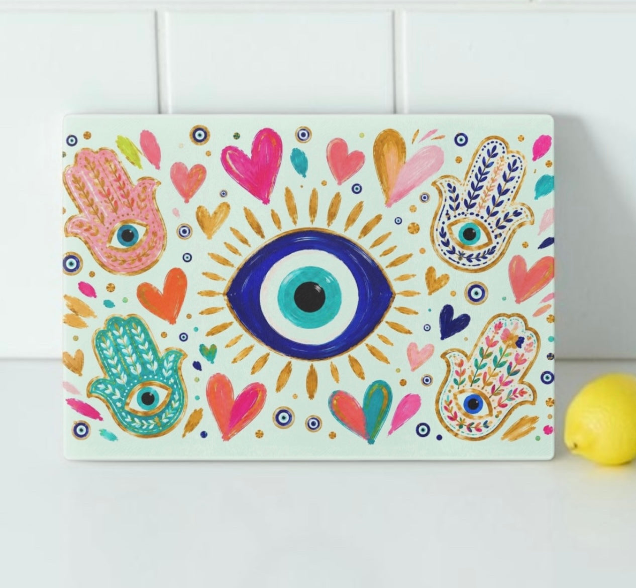 Evil Eye Hamsa Cutting Board Serving Platter