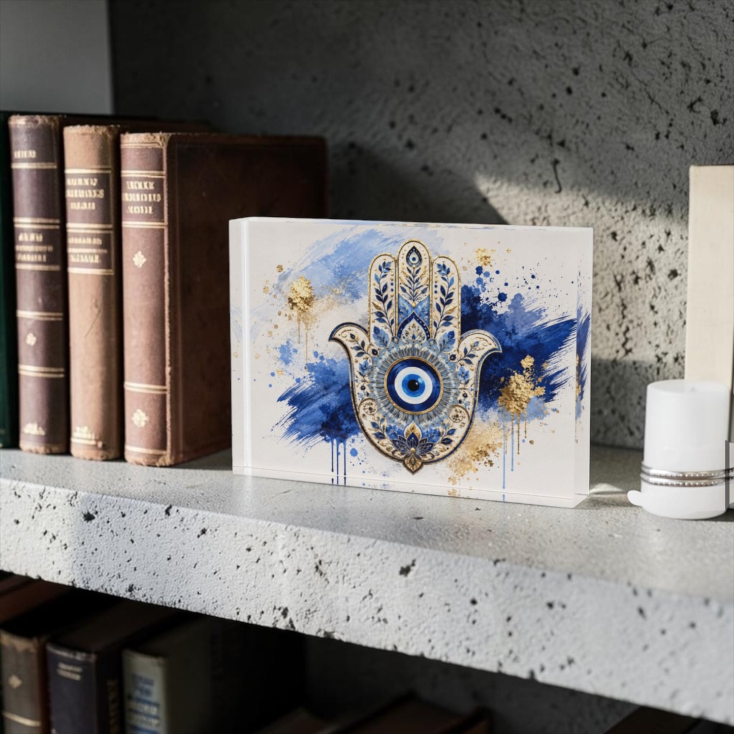 Hamsa Evil Eye Crystal Block Table Decor