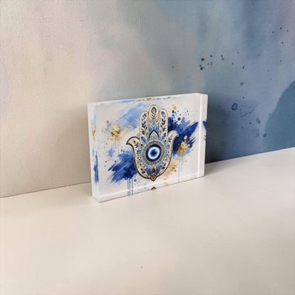 Hamsa Evil Eye Crystal Block Table Decor