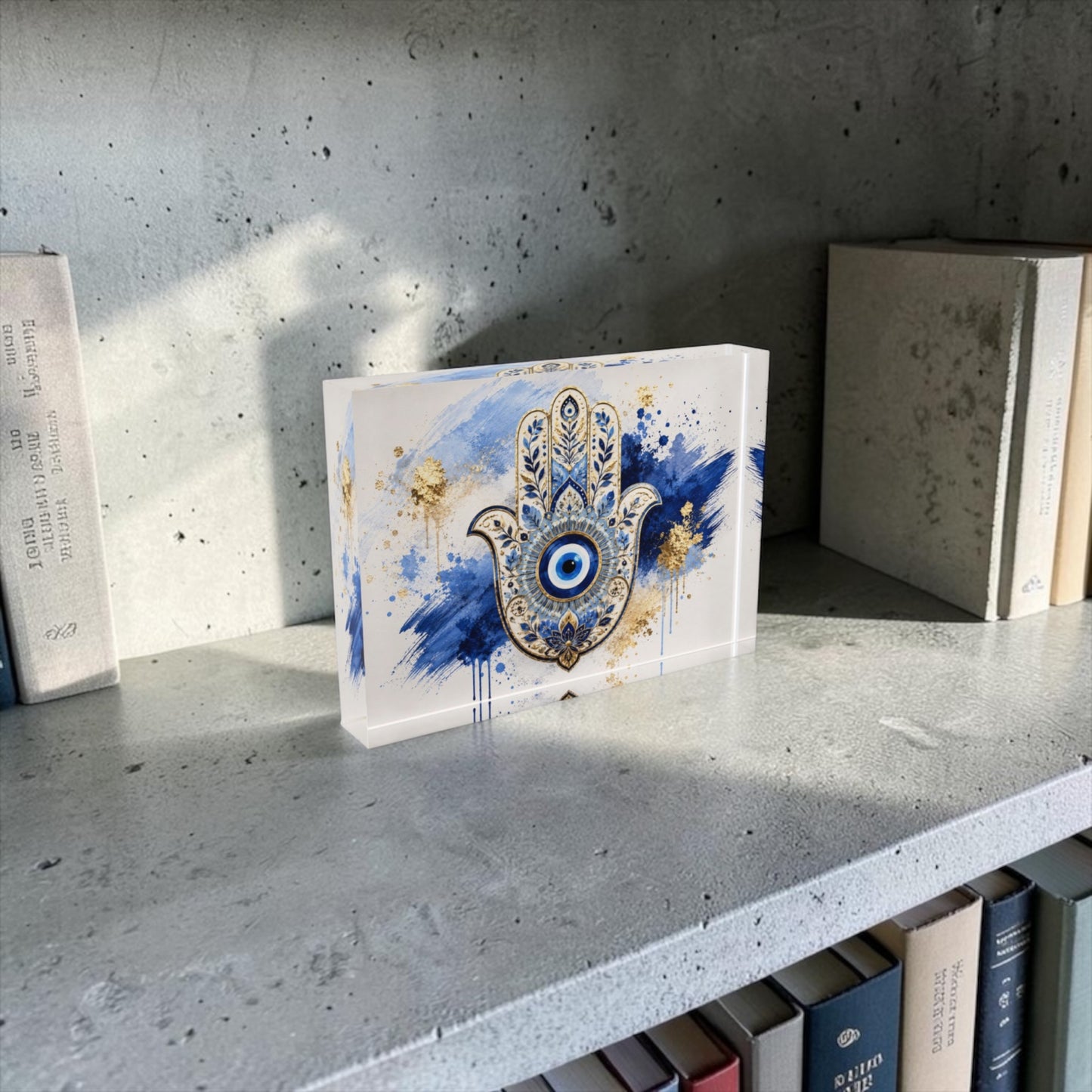 Hamsa Evil Eye Crystal Block Table Decor