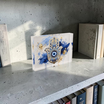 Hamsa Evil Eye Crystal Block Table Decor