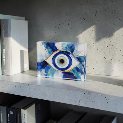 Evil Eye Art Crystal Block Table Decor