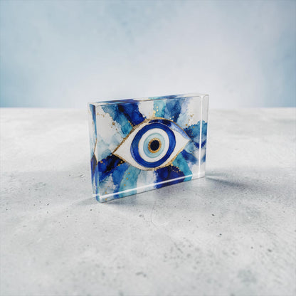 Evil Eye Art Crystal Block Table Decor