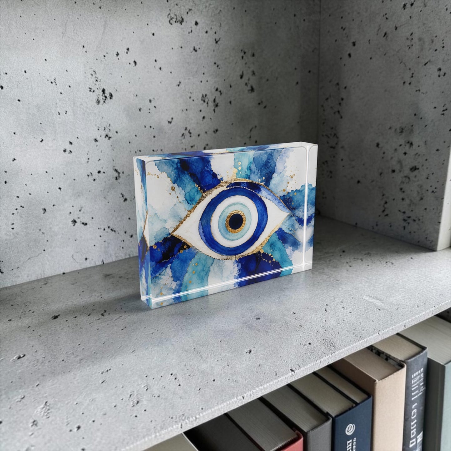 Evil Eye Art Crystal Block Table Decor