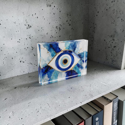 Evil Eye Art Crystal Block Table Decor
