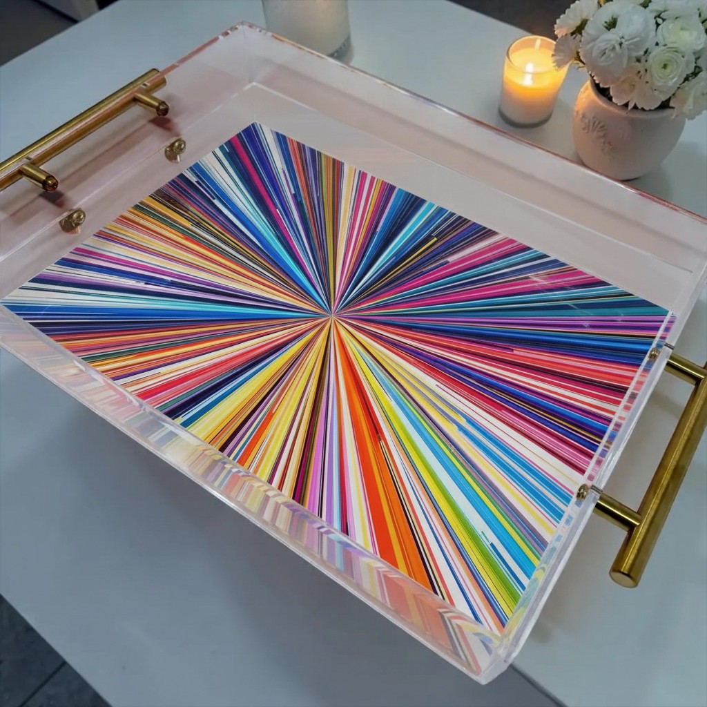 abstract Colorful Lines Acrylic Lucite Tray