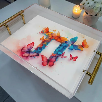 Chai Butterfly Judaica Art Acrylic Lucite Tray