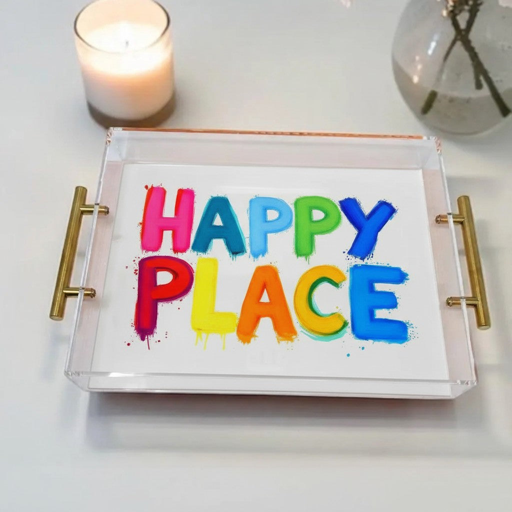 Colorful Happy Place Acrylic Tray