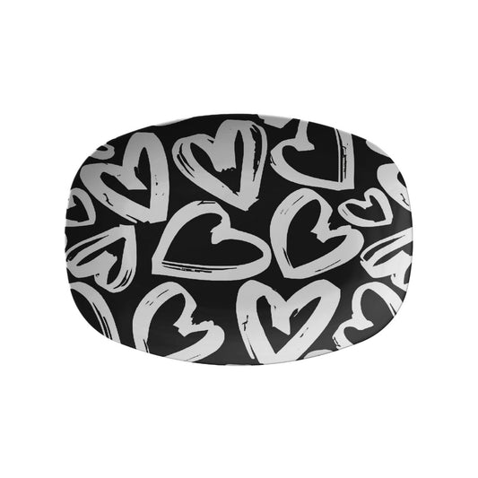 Black and White Grafitti Hearts Serving Plater Dessert Platter