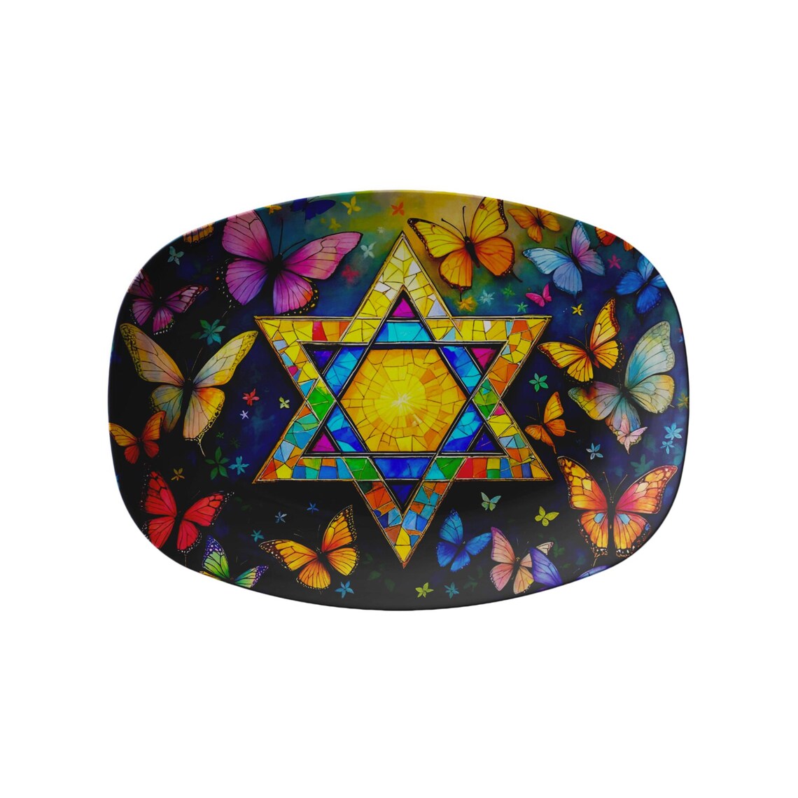 Star Of David Judaica Art Butterfly Serving Platter