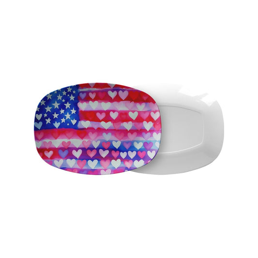 Red White And Blue Flag Hearts Art Serving Platter