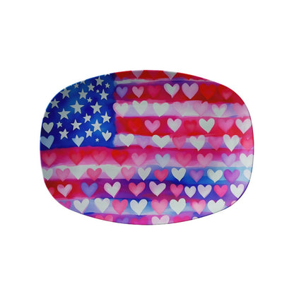 Red White And Blue Flag Hearts Art Serving Platter