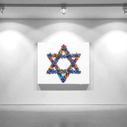 Butterfly Star of David Judaica Canvas Wall Art, Modern Judaica Wall Decor, Jewish Gift