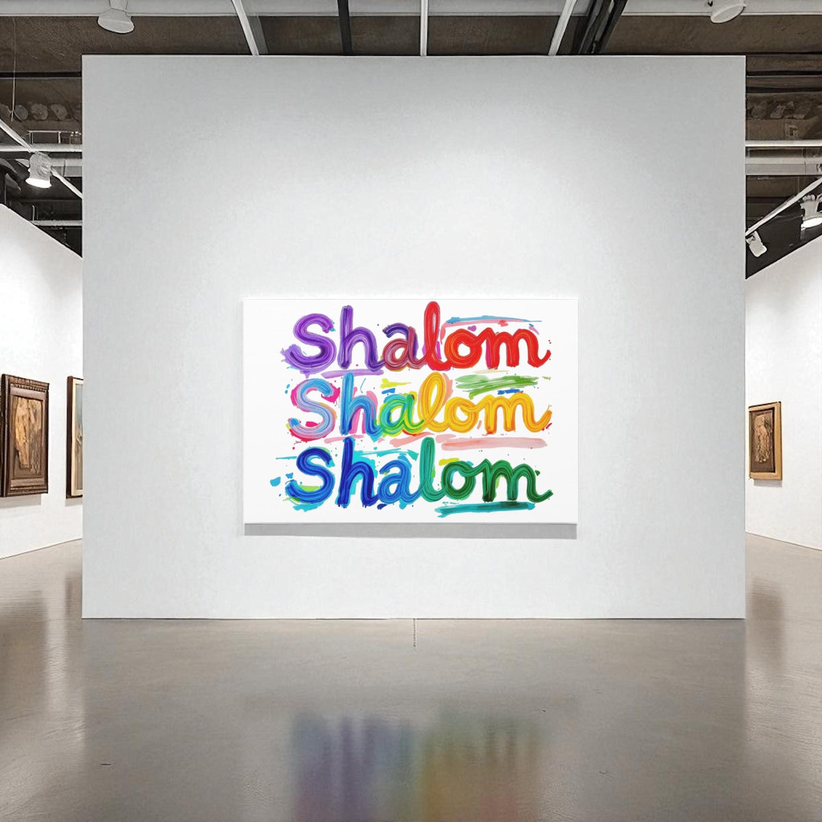 Rainbow Shalom Judaica Canvas Wall Art, Modern Judaica Wall Decor, Jewish Gift