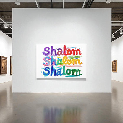 Rainbow Shalom Judaica Canvas Wall Art, Modern Judaica Wall Decor, Jewish Gift