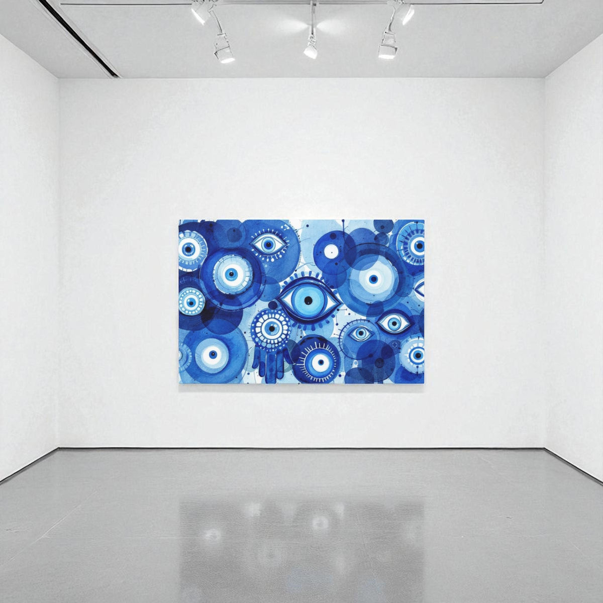 Abstract Evil Eye Hamsa Canvas Wall Art, Modern Judaica Wall Decor, Jewish Gift