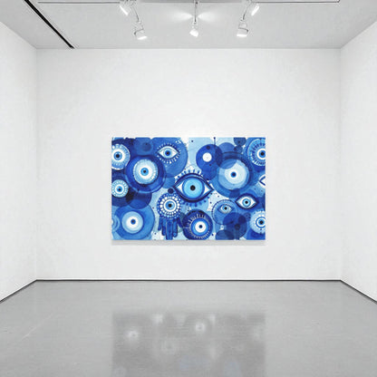 Abstract Evil Eye Hamsa Canvas Wall Art, Modern Judaica Wall Decor, Jewish Gift