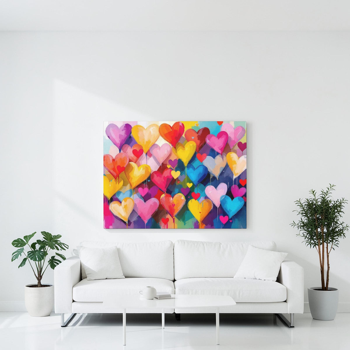 Modern Hearts All the Love Canvas Wall Art, Modern Home Decor, Gift for Her