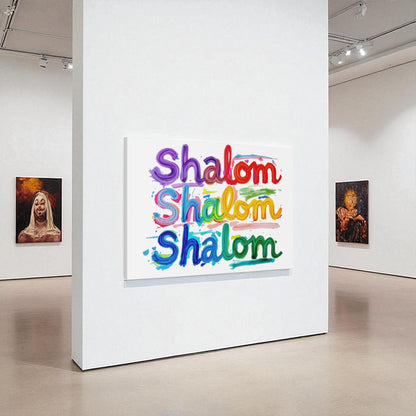 Rainbow Shalom Judaica Canvas Wall Art, Modern Judaica Wall Decor, Jewish Gift