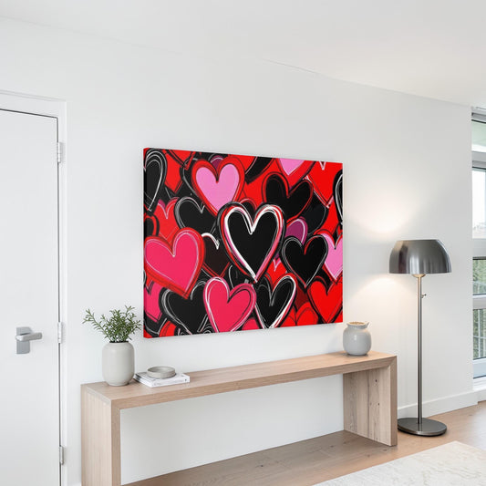 Modern Hearts All the Love Canvas Wall Art, Modern Home Decor, Valentines Day Gift