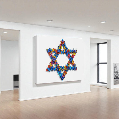 Butterfly Star of David Judaica Canvas Wall Art, Modern Judaica Wall Decor, Jewish Gift