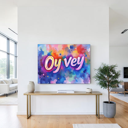 Oy Vey Colorful Jewish Judaica Print Canvas Wall Art, Modern Judaica Wall Decor, Jewish Gift