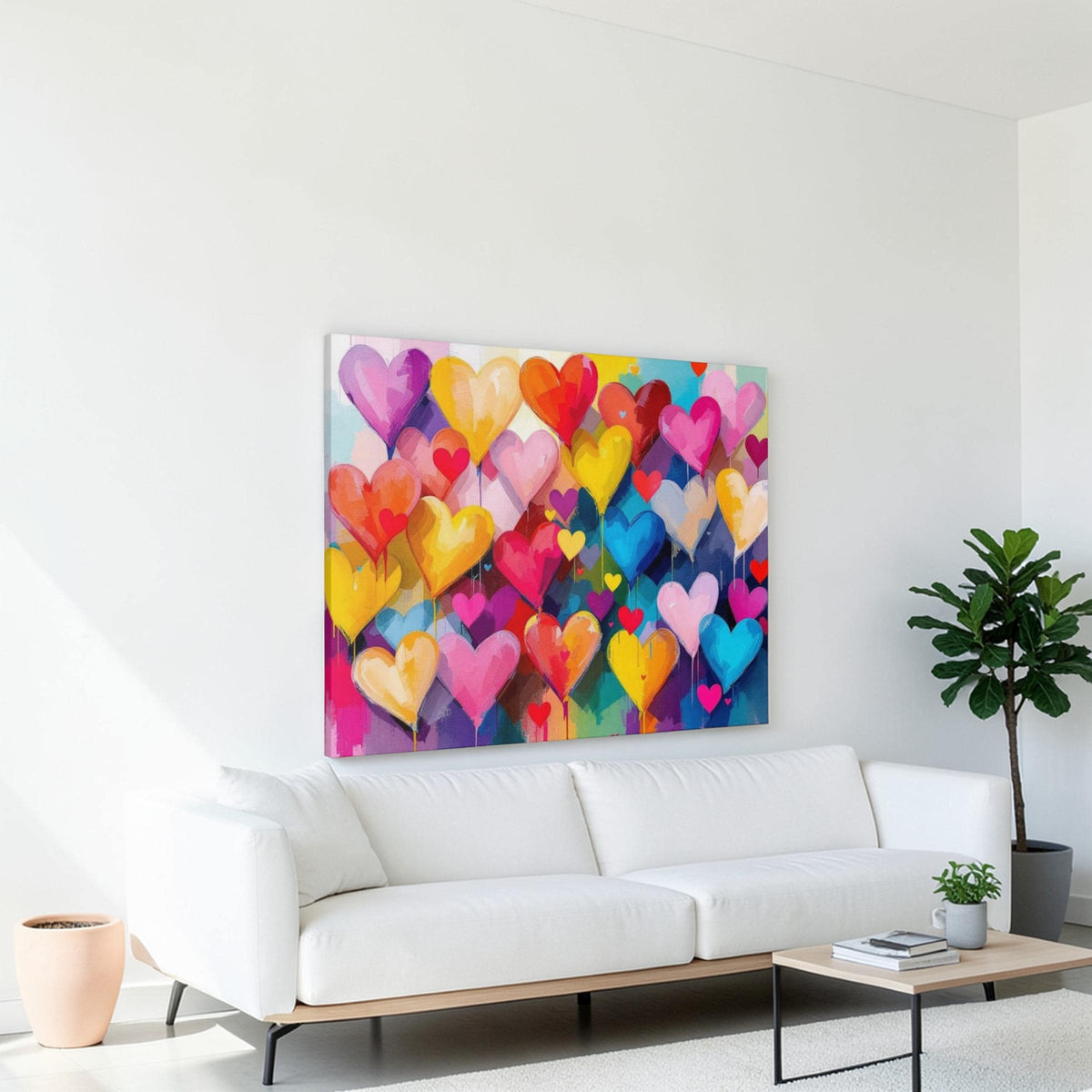 Modern Hearts All the Love Canvas Wall Art, Modern Home Decor, Gift for Her