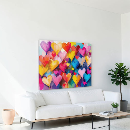 Modern Hearts All the Love Canvas Wall Art, Modern Home Decor, Gift for Her