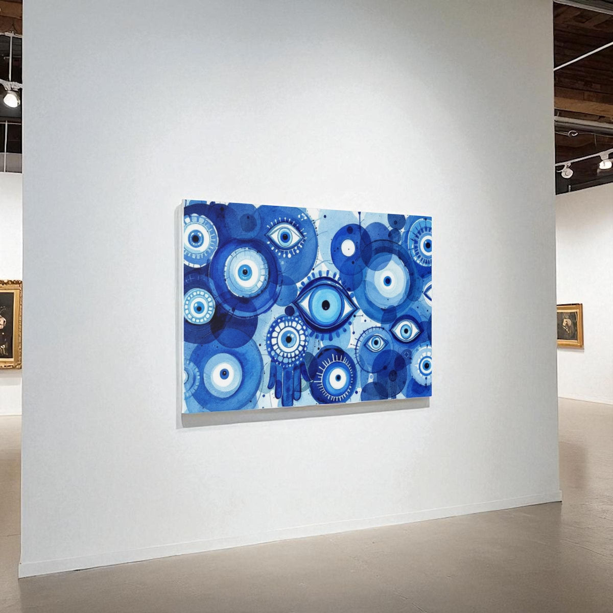 Abstract Evil Eye Hamsa Canvas Wall Art, Modern Judaica Wall Decor, Jewish Gift