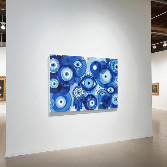 Abstract Evil Eye Hamsa Canvas Wall Art, Modern Judaica Wall Decor, Jewish Gift