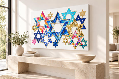 Jewish Stars Art Judaica Canvas Wall Art, Modern Judaica Wall Decor, Jewish Gift