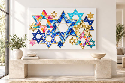 Jewish Stars Art Judaica Canvas Wall Art, Modern Judaica Wall Decor, Jewish Gift
