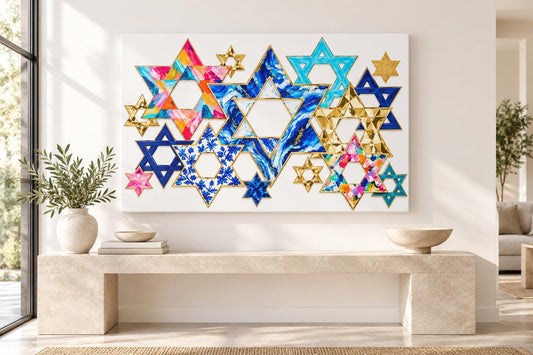Jewish Stars Art Judaica Canvas Wall Art, Modern Judaica Wall Decor, Jewish Gift