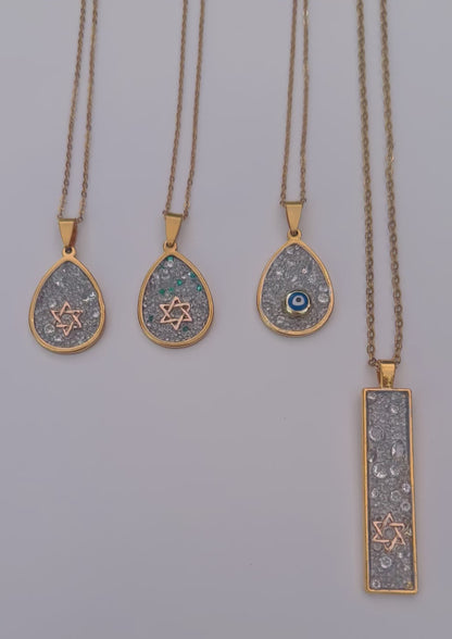 Semi Precious Stone Star Of David Gold Necklace