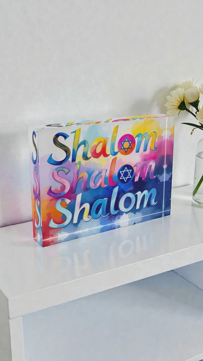 Shalom Judaica Art Crystal Block