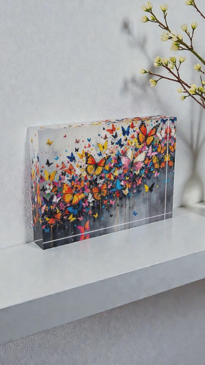 Butterfly Art Crystal Block Table Decor