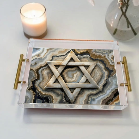 Star Of David Agate Neutrals Judaica Art Acrylic Tray