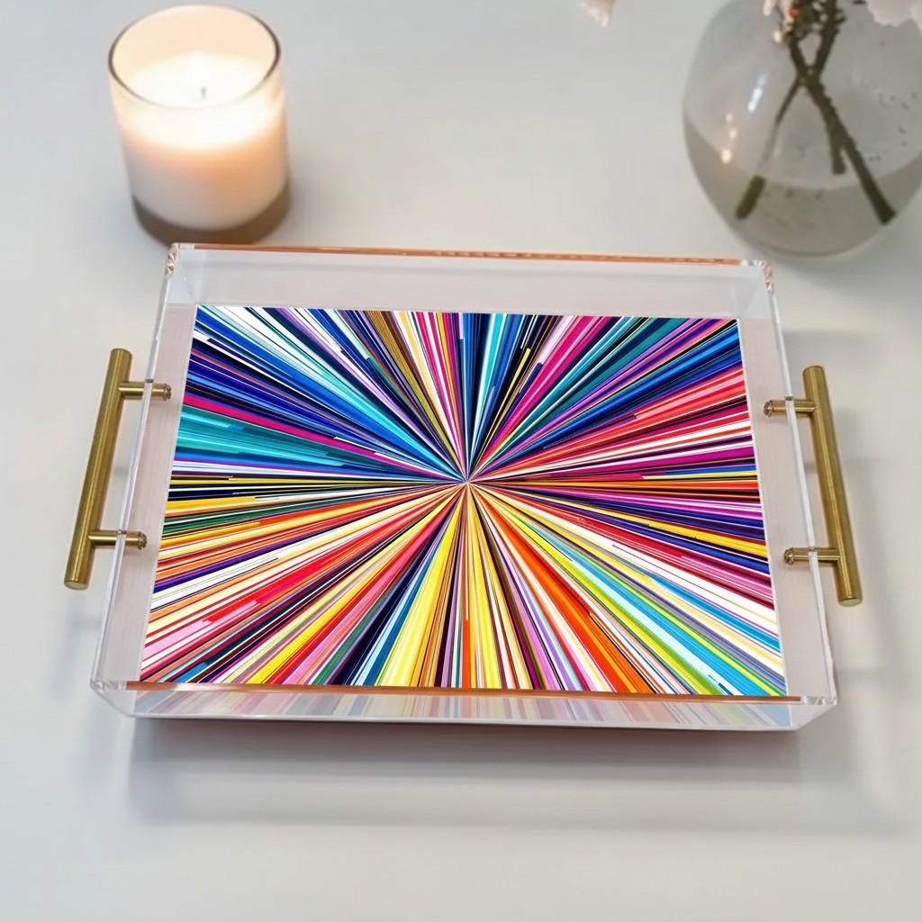 abstract Colorful Lines Acrylic Lucite Tray