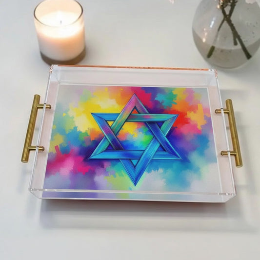 Star Of David Judaica Art Acrylic Tray