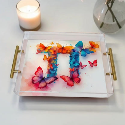 Chai Butterfly Judaica Art Acrylic Lucite Tray